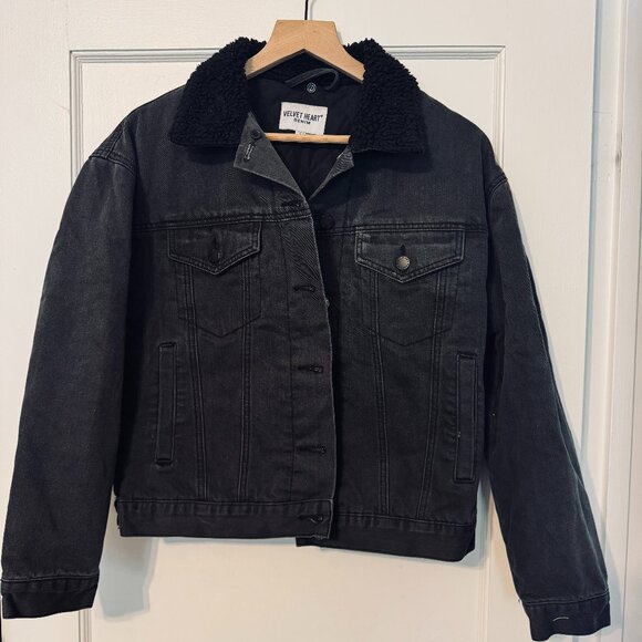Black Lined Denim Jacket - S - Picture 1 of 5
